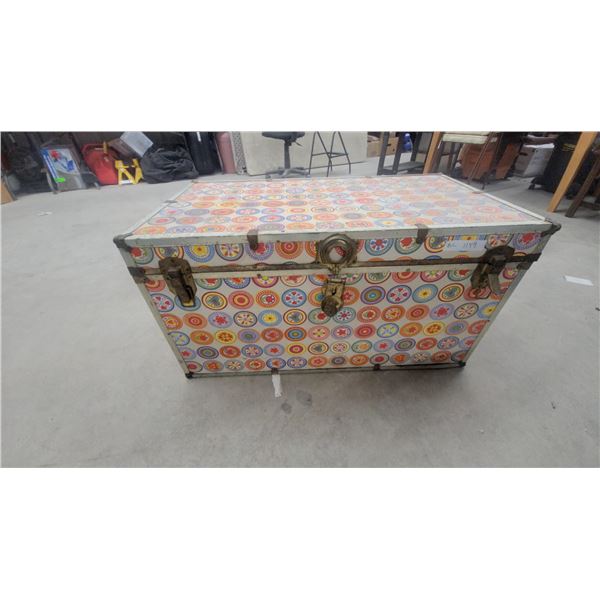Vintage Storage Trunk with Colorful Mod Circle Pattern 18 x 36 x 20"