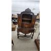 Image 1 : Baroque Revival Style Walnut Veneer Display Hutch with Carved Pediment and Marquetry Inlay 73 x 47