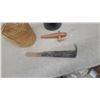 Image 4 : Vintage Black Milk Can, Wooden Barrel Spigot, Billhook, and Twine Ball