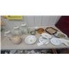 Image 1 : Set of Three Pottery Lidded Canisters with Green Leaf Pattern, Teapot, Plates, and More