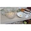 Image 4 : Set of Three Pottery Lidded Canisters with Green Leaf Pattern, Teapot, Plates, and More