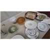 Image 5 : Set of Three Pottery Lidded Canisters with Green Leaf Pattern, Teapot, Plates, and More