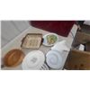 Image 6 : Set of Three Pottery Lidded Canisters with Green Leaf Pattern, Teapot, Plates, and More