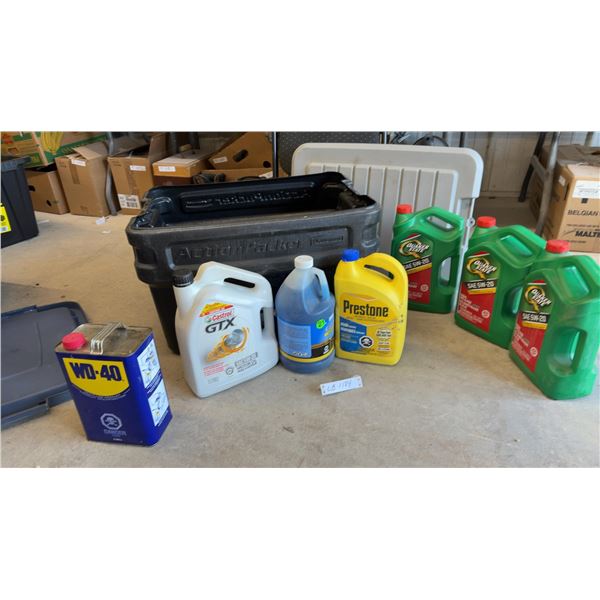 Rubbermaid ActionPacker Storage Container with Full Quaker State Oil, Prestone, Castro & WD40 Half