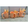 Image 5 : Two Wicker Baskets with Handles, Peach Plastic Picnic Dinnerware Set, and More