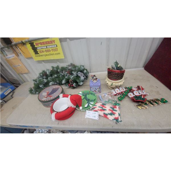 Artificial Christmas Garland with Pinecones, Berries, Faux Snow, Decorative Tin, and More