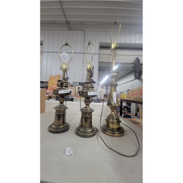 Three Vintage Brass-Tone Table Lamps, Two Matching Tiered Fluted Column Design and More