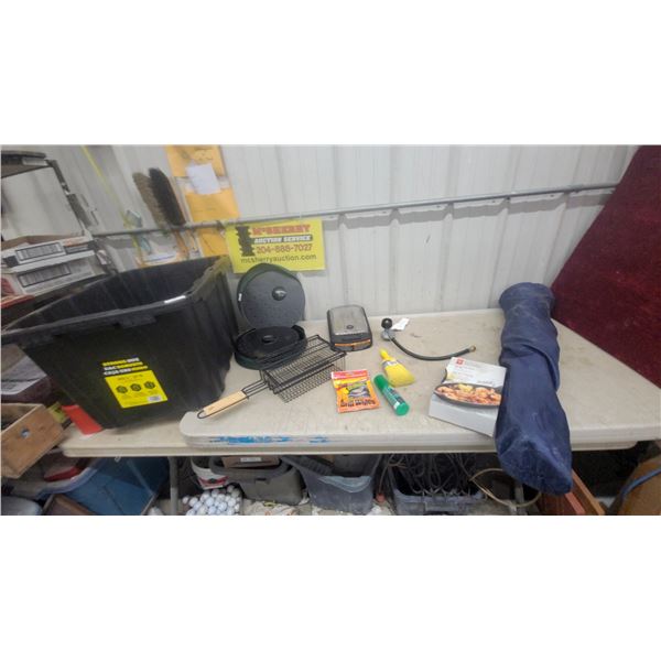 Brinkmann 841-2100-0 Infrared Propane Heater, Grill Basket, Grill Folding Chair Storage Tub, and