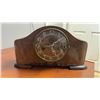 Image 2 : Art Deco Burl Wood Veneer Mechanical Mantel Clock, circa 1920s-1940s, and Two Copper Goblets.