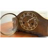 Image 3 : Art Deco Burl Wood Veneer Mechanical Mantel Clock, circa 1920s-1940s, and Two Copper Goblets.