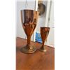 Image 6 : Art Deco Burl Wood Veneer Mechanical Mantel Clock, circa 1920s-1940s, and Two Copper Goblets.