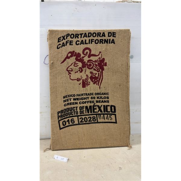 Exportadora De Cafe California Mexican Burlap Coffee Sack Mounted Wall Art, 36 x 24"