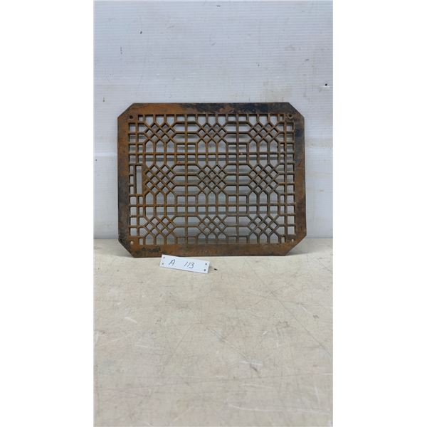 Antique Cast Iron Floor Register Vent Grate with Geometric Pattern, 17 x 14"