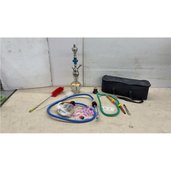 Hookah Set with Glass Base, Metal Stem, Two Hoses, Cleaning Brushes, and More