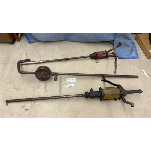 Vintage Wayne 677 Rotary Barrel Pump, Lever-Action Barrel Pump, and Hand-Crank Pump (3)