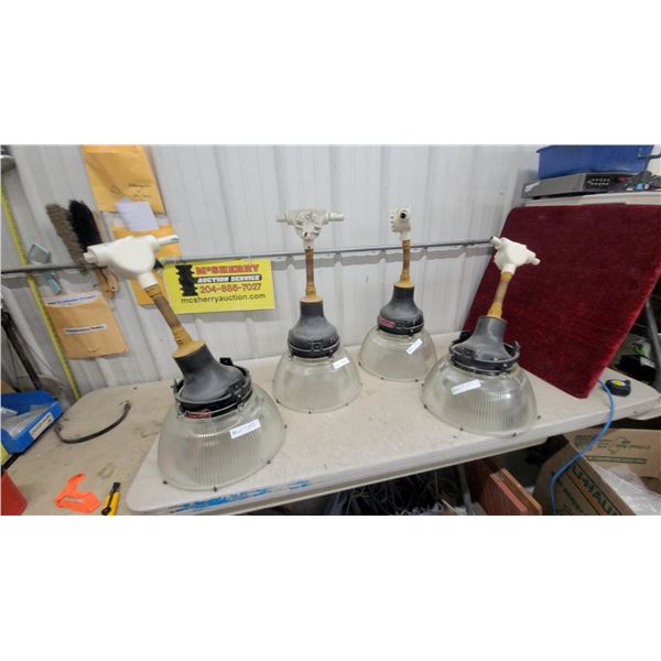 Hubbell Hazardous Location Pendant Light Fixtures with Ribbed Glass Refractors, Lot of Four