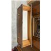 Image 3 : Vintage Wooden China Cabinet with Glass Door, Fretwork, and Drawer on Casters 34 x 16 x 65
