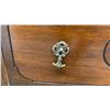 Image 4 : Vintage Wooden China Cabinet with Glass Door, Fretwork, and Drawer on Casters 34 x 16 x 65