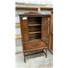 Image 5 : Vintage Wooden China Cabinet with Glass Door, Fretwork, and Drawer on Casters 34 x 16 x 65