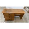 Image 1 : Traditional Oak Single Pedestal Desk with 4 Drawers and Brass Bail Pulls 49 x 17 x 30