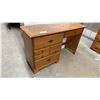 Image 2 : Traditional Oak Single Pedestal Desk with 4 Drawers and Brass Bail Pulls 49 x 17 x 30