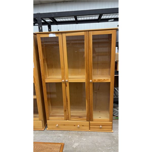 Pine 2-Section Display Cabinet with Glass Doors and Lower Drawers 48 x 14 x 70