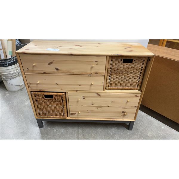 Ikea Fjelldal Pine Chest of Drawers with Wicker Baskets 43 x 16 x 34