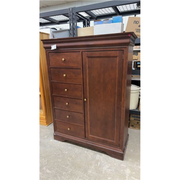 Traditional Cherry Finish Chifferobe with 6 Drawers and Cabinet Door 48 x 19 x 62
