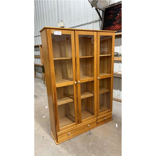 Pine 2-Section Display Cabinet with Glass Doors and Three Drawers 48 x 14 x 70
