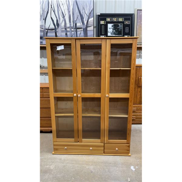 Pine 2-Section Glass Door Display Cabinet with Drawers 48 x 14 x 70