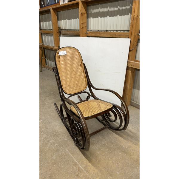 Thonet-Style Bentwood Rocking Chair with Caned Seat and Back
