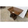 Image 1 : Vintage Wooden Drop-Leaf Tea Cart with Carved Scrollwork, Drawer, and Spoked Wheels 25 x 16 x 28