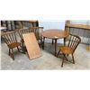 Image 1 : Colonial Style Round Maple Dining Table 40 x 29 with Extension Leaf and Four Windsor Chairs