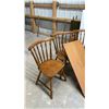 Image 6 : Colonial Style Round Maple Dining Table 40 x 29 with Extension Leaf and Four Windsor Chairs
