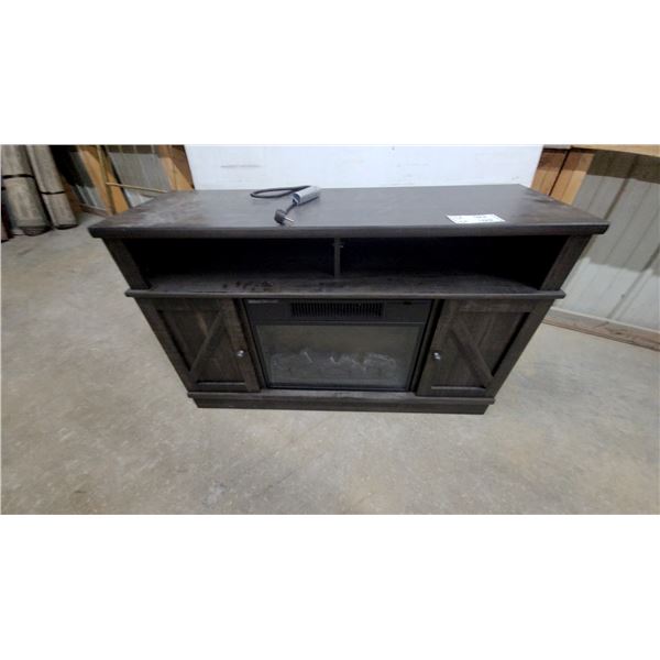 Dark Brown Media Console Entertainment Center with Mantis HFP-23A Electric Fireplace Insert
