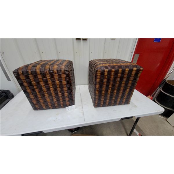 Pair of Two-Tone Woven Rattan Ottomans