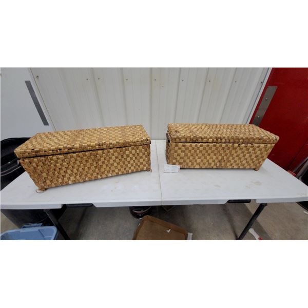 Two Woven Seagrass Storage Baskets with Hinged Lids 10 x 25 x 9.6"