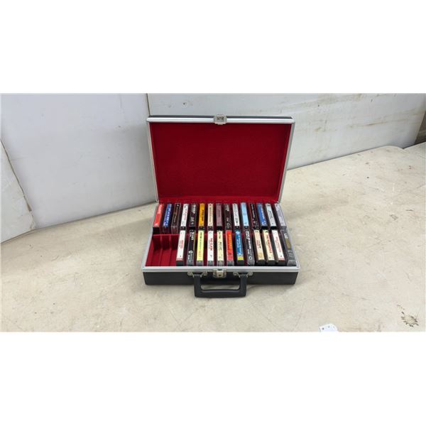 Portable Cassette Tape Carrying Case with 1980s Rock Cassettes U2, the Clash, and More