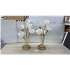 Image 1 : Pair of Brass-Tone Tulip Table Lamps with Frosted Glass Flower Shades, 33" High
