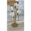 Image 2 : Pair of Brass-Tone Tulip Table Lamps with Frosted Glass Flower Shades, 33" High