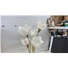Image 6 : Pair of Brass-Tone Tulip Table Lamps with Frosted Glass Flower Shades, 33" High