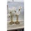 Image 7 : Pair of Brass-Tone Tulip Table Lamps with Frosted Glass Flower Shades, 33" High