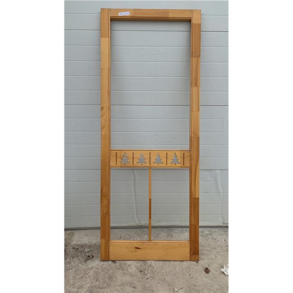 Wooden Screen Door Frame with Pine Tree Cutout Design, 32 x 81"