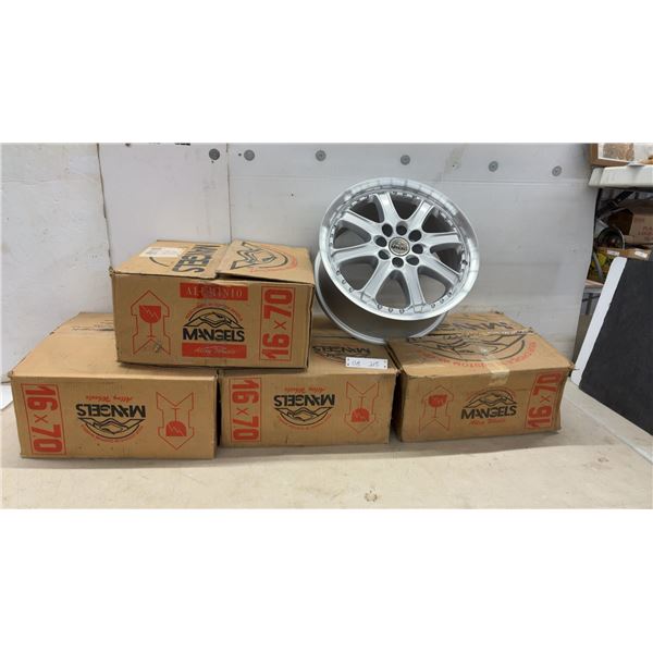 4 Mangels Alloy Wheels, 16 x 7", Silver Multi-Spoke Design with Polished Lip