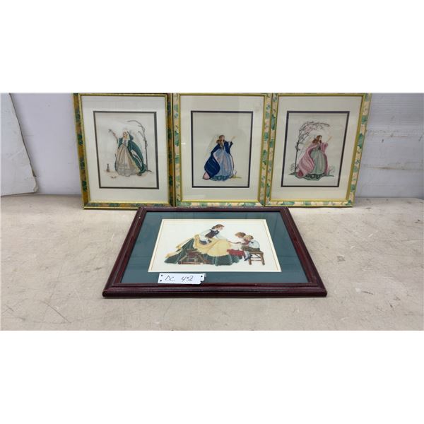 Four Framed Needlepoint Artworks Depicting Angels and Figures, Largest 16 x 20"