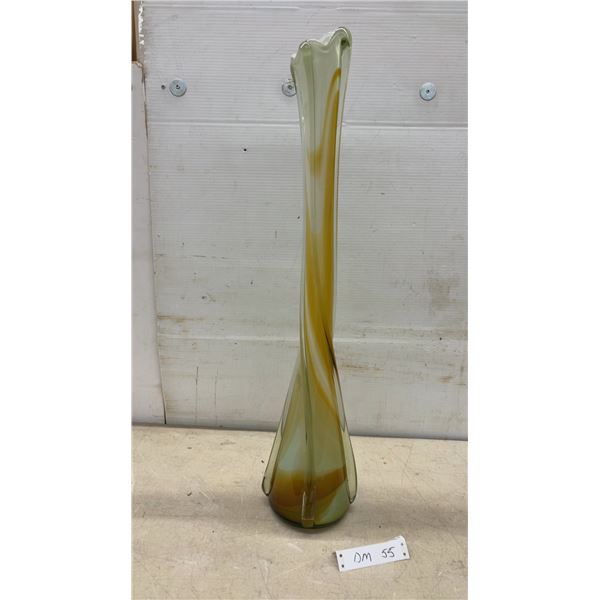 Murano-Style Art Glass Twisted Trumpet Vase with Amber Swirled Ribbons, 29 1/2" High