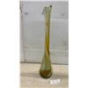 Image 1 : Murano-Style Art Glass Twisted Trumpet Vase with Amber Swirled Ribbons, 29 1/2" High
