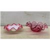 Image 2 : Cranberry Style Opalescent Ruffled Bowl, Art Glass Vase, and Dishes, Four Pieces