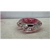 Image 4 : Cranberry Style Opalescent Ruffled Bowl, Art Glass Vase, and Dishes, Four Pieces