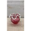 Image 6 : Cranberry Style Opalescent Ruffled Bowl, Art Glass Vase, and Dishes, Four Pieces